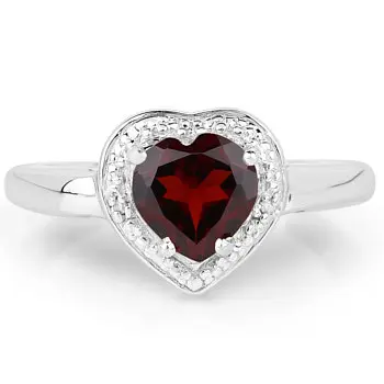 Pierścionek serce z granatem i kryształami górskimi