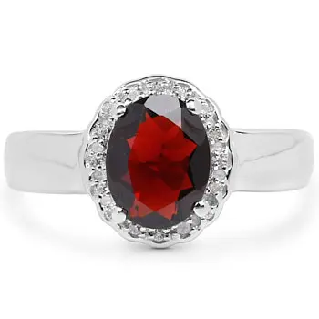 Pierścionek srebrny z granatem i kryształami górskimi