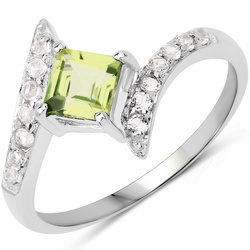 Srebrny pierścionek z perydotem i kryształami górskimi