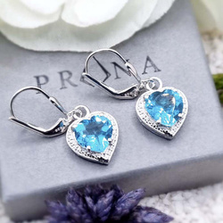 Angielskie zapięcie kolczyki topaz swiss blue, serca