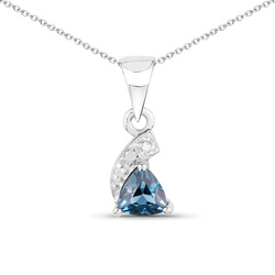 Srebrny łańcuszek z zawieszką Topaz London Blue i diamenty