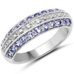 Pierścionek obrączka z tanzanitami i kryształami górskimi