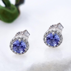 Kolczyki kulki z tanzanitem i kryształami górskimi