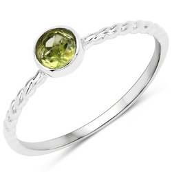 Srebrny pierścionek z kulką Perydot naturalny