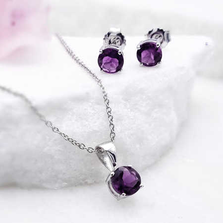 Komplet biżuterii damskiej Wisiorek i kolczyki z ametystem