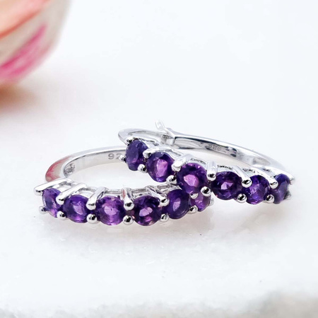 Srebrne kolczyki angielskie zapięcie z ametystami