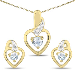 Srebrny komplet biżuterii z topazami niebieskimi i diamentami  0,59 ct