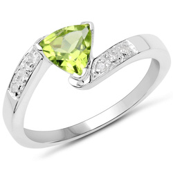 Naturalny perydot i diament pierścionek ze srebra 925