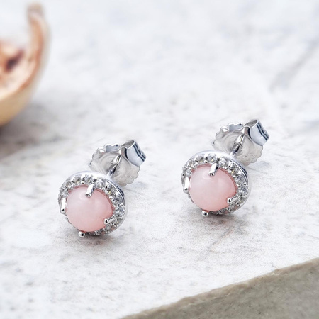 Kolczyki kółeczka małe opal różowy i kryształ górski