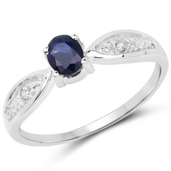 Pierścionek damski z szafirem i kryształami górskimi