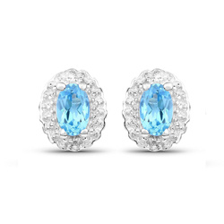 Kolczyki z diamentami i topazem Swiss Blue, wkrętki