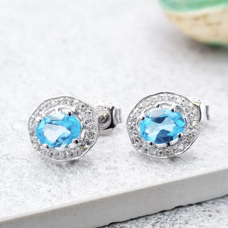 Kolczyki kółka z cyrkoniami i z topazem Swiss Blue
