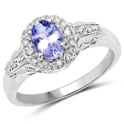 Srebrny pierścionek z naturalnym tanzanitem i diamentami 0,78 ct
