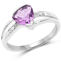 Srebrny pierścionek z ametystem i diamentami