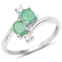 Delikatny pierścionek ze szmaragdami i kryształami górskimi