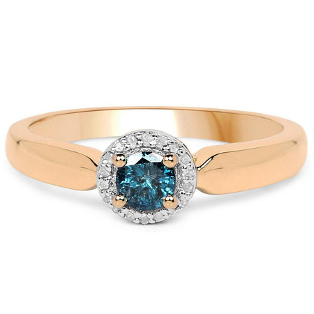 Pozłacany pierścionek zaręczynowy z diamentem niebieskim