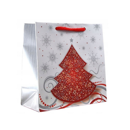 Świąteczna torba prezentowa "biało - czerwona choinka" 16x7x16 cm na biżuterię