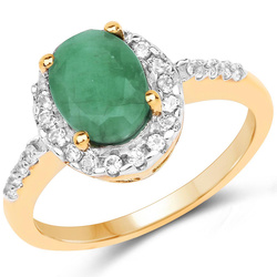 Pierścionek pozłacany ze szmaragdem i kryształami górskimi