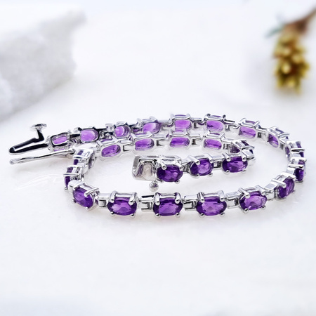 Srebrna bransoletka damska z ametystem naturalnym