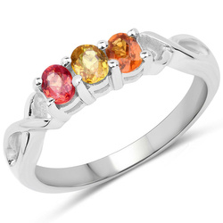 Pierścionek srebrny z kolorowymi szafirami naturalnymi