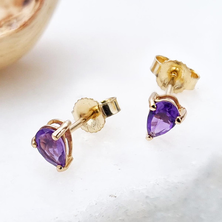Kolczyki złote 585 wkrętki z naturalnym ametystem