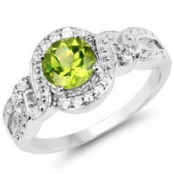 Pierścionek srebrny z perydotem i kryształami górskimi