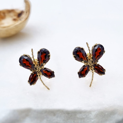 Motylki złote kolczyki wkręty próby 585 z granatami