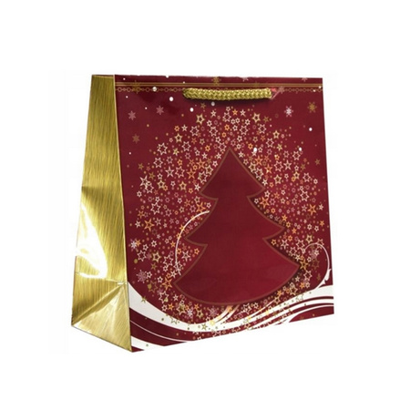 Świąteczna torba prezentowa "bordowo - złota choinka" 16x7x16 cm na biżuterię