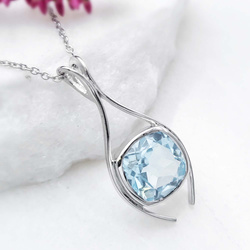 Srebrny łańcuszek Wisiorek damski z topazem naturalnym