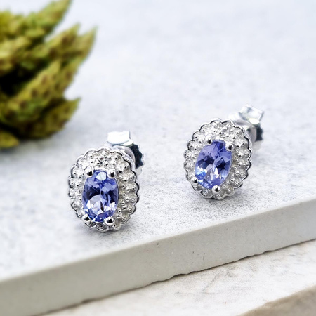 Kolczyki sztyfty srebrne tanzanity i kryształy górskie