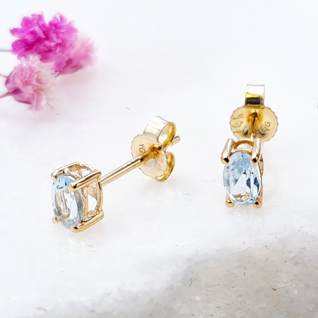 Kolczyki złoto próby 585, wkrętki z topazem niebieskim