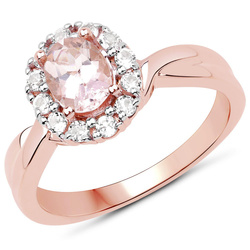 Pozłacany pierścionek z morganitem i kryształami górskimi