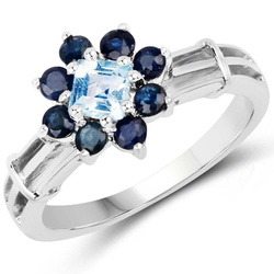 Pierścionek z topazem niebieskim i szafirami Srebro 925