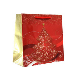 Świąteczna torba prezentowa "czerwono- złota choinka" 16x7x16 cm na biżuterię
