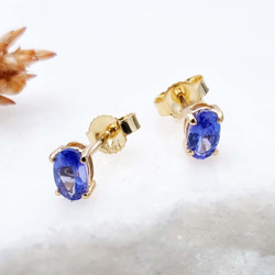 Kolczyki wkrętki złote próby 585 z tanzanitami