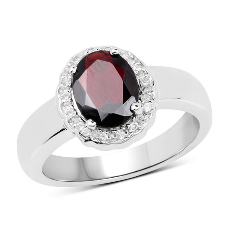 Pierścionek srebrny z granatem i kryształami górskimi