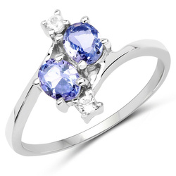 Srebrny pierścionek z tanzanitami i białymi szafirami