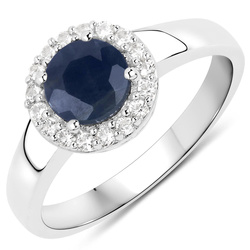 Pierścionek zaręczynowy z szafirem i kryształem górskim