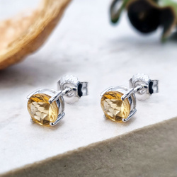 Srebrne kolczyki kulki z cytrynem sztyfty