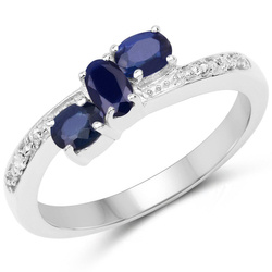 Srebrny pierścionek z 3 naturalnymi szafirami i diamentami 0,87 ct