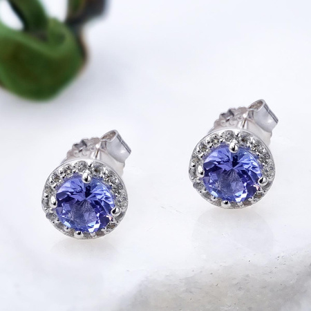 Kolczyki kulki z tanzanitem i kryształami górskimi