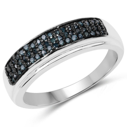 Pierścionek srebrny z diamentami niebieskimi