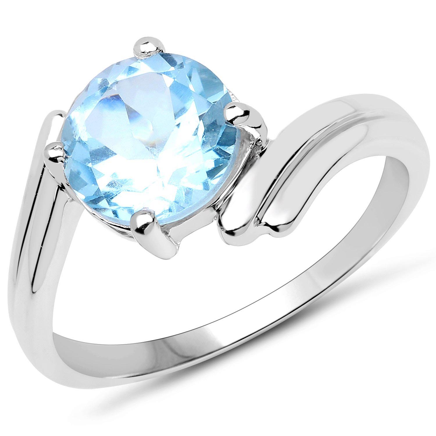 Srebrny pierścionek z dużym kamieniem topazem niebieskim